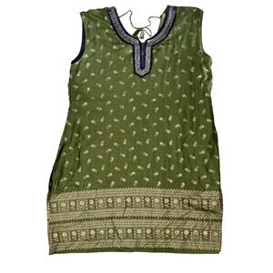 NWT Roopam Sarees Olive Green Salwar Kameez Set 3Pc Navy Gold Size 52